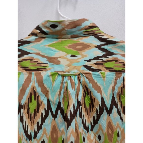 Tizzie Wearable Art Tunic Top Womens Medium Ikat Print Button Front Long Sleeve - Picture 11 of 14